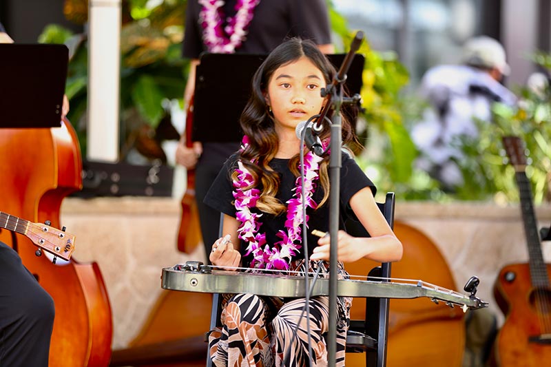NextGen Hi&lsquo;ipol Lindsey at 2024 Hawaiian Steel Guitar Festival at Ka Makana Ali&lsquo;i